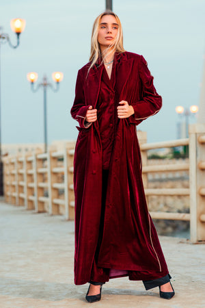 DARK RED VELVET ABAYA