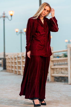 DARK RED VELVET ABAYA