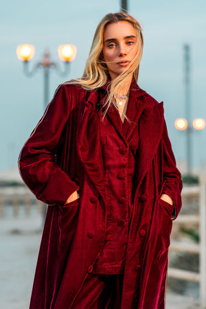 DARK RED VELVET ABAYA