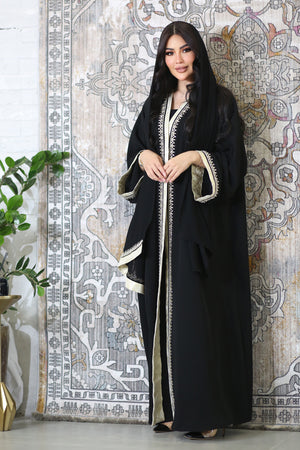 BLACK EMBROIDERED SOALAN OPEN  ABAYA