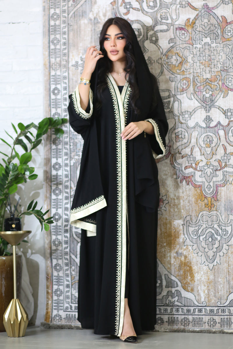 BLACK EMBROIDERED SOALAN OPEN  ABAYA