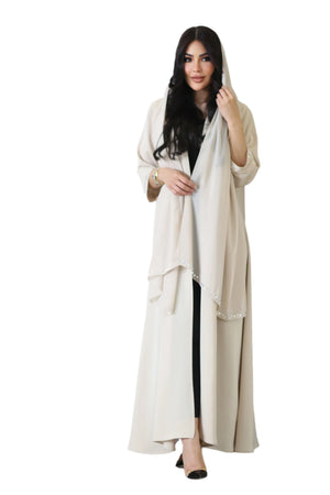 BEIGE COLAR CREPE OPEN ABAYA