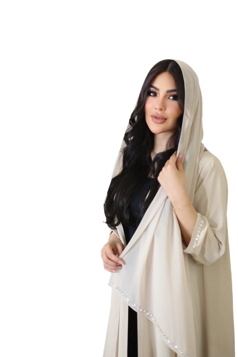 BEIGE COLAR CREPE OPEN ABAYA