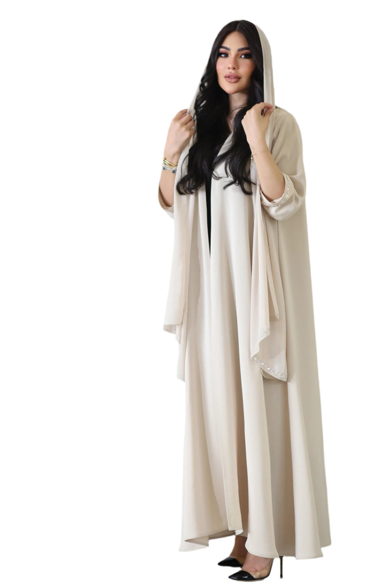 BEIGE COLAR CREPE OPEN ABAYA