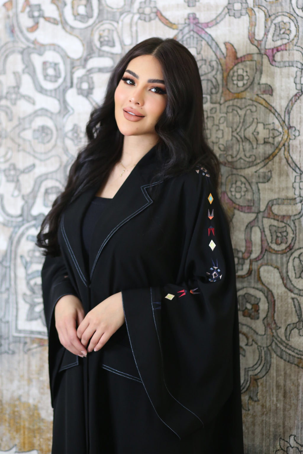 BLACK BUTTONED EMBROIDERED SOALAN ABAYA