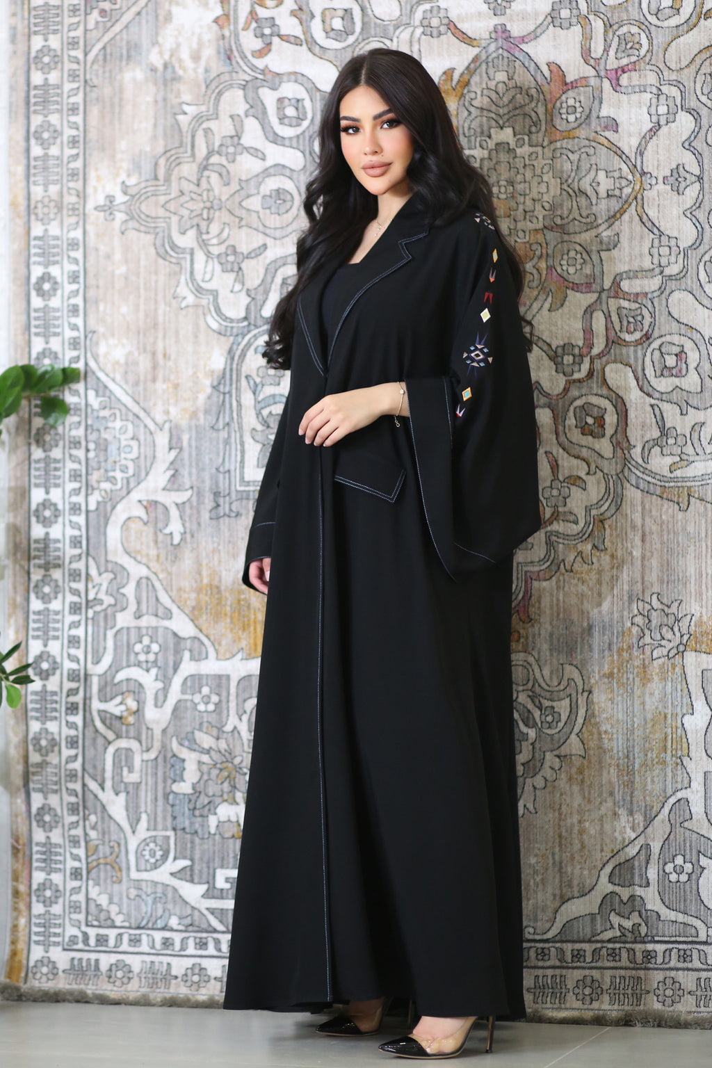 BLACK BUTTONED EMBROIDERED SOALAN ABAYA