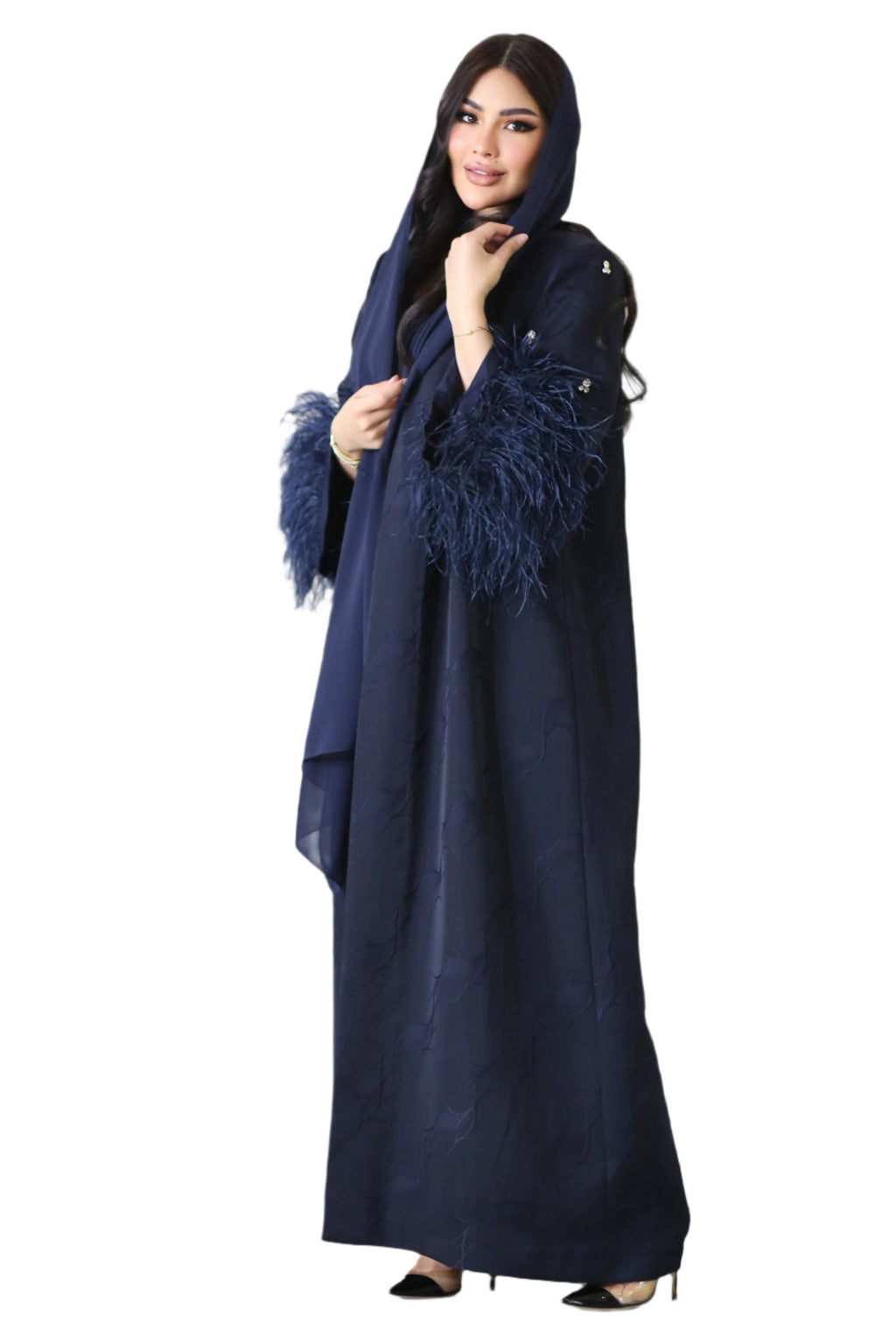 BLUE CHEQUERED CRYSTALIZED OPEN ABAYA