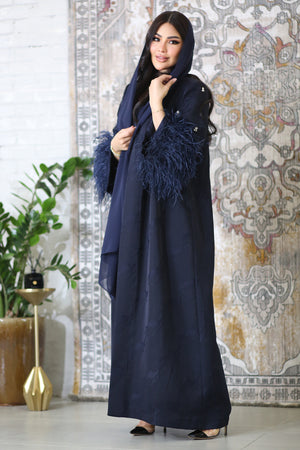 BLUE CHEQUERED CRYSTALIZED OPEN ABAYA