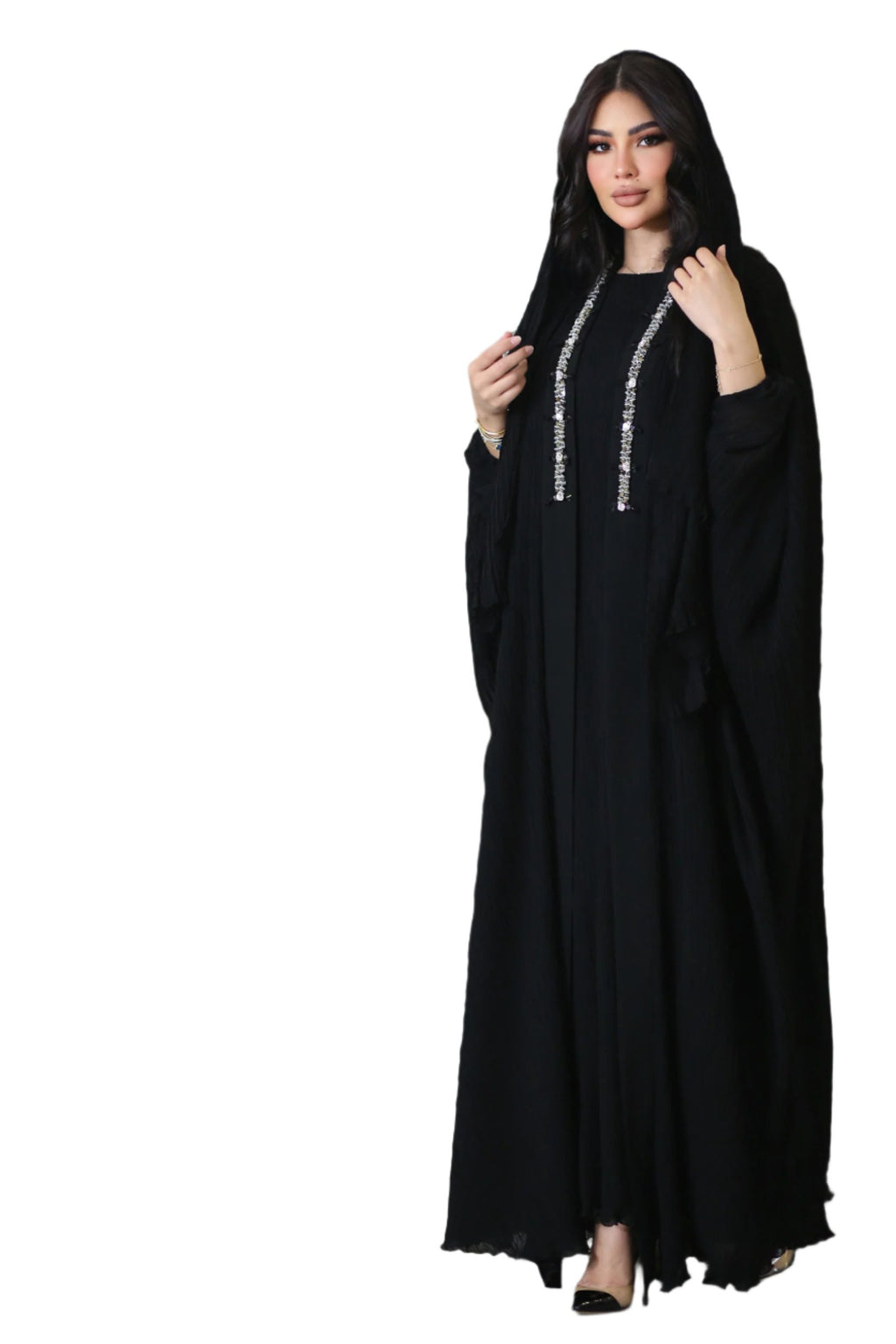 BLACK SWAROVSKI CRYSTALIZED SOALON ABAYA.