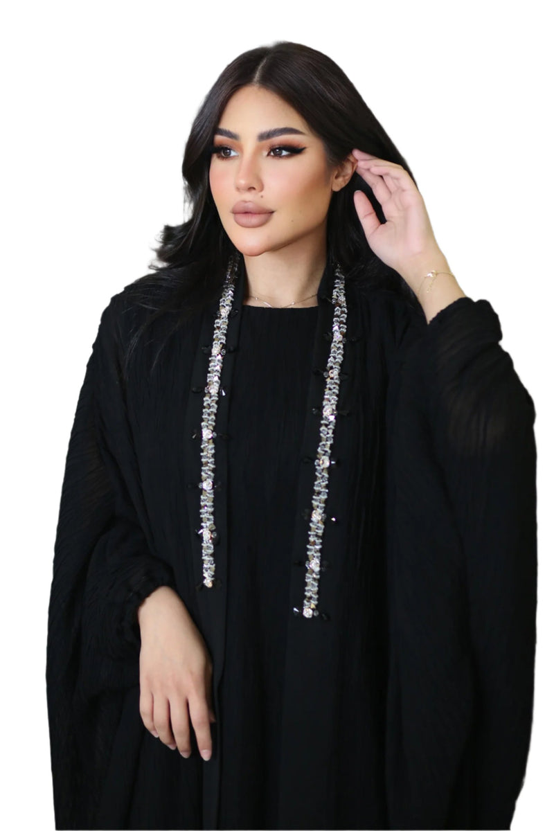 BLACK SWAROVSKI CRYSTALIZED SOALON ABAYA.