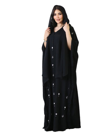 BLACK SWAROVSKI CRYSTALIZED  BUTTERFLY DESIGN ABAYA