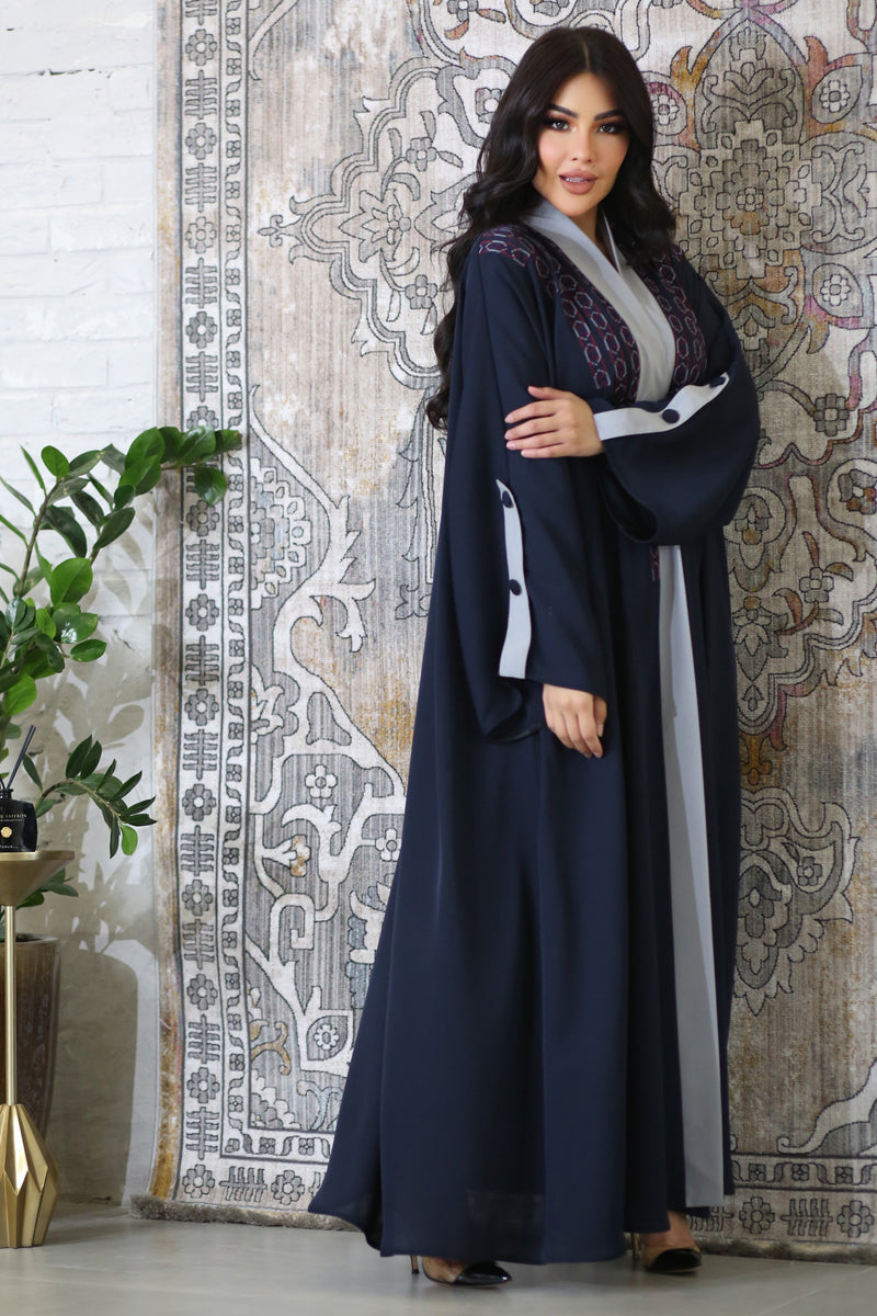 NAVY BLUE CREPE OPEN ABAYA