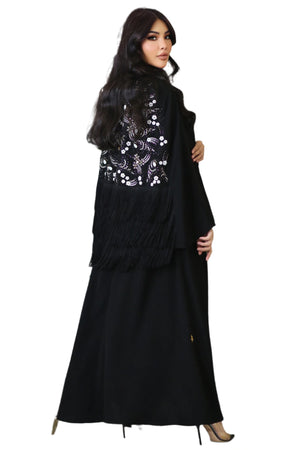 BLACK SWAROVSKI CRYSTALIZED SOALON  OPEN  EMBRODERD ABAYA