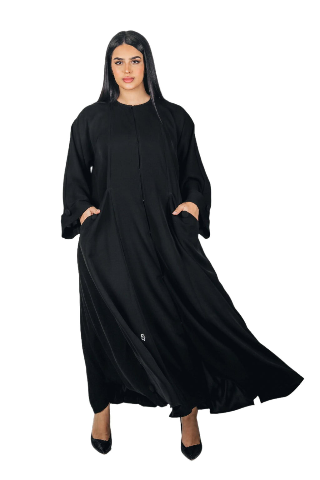عباية سادة سوداء سينجل كلوش خام كريب 