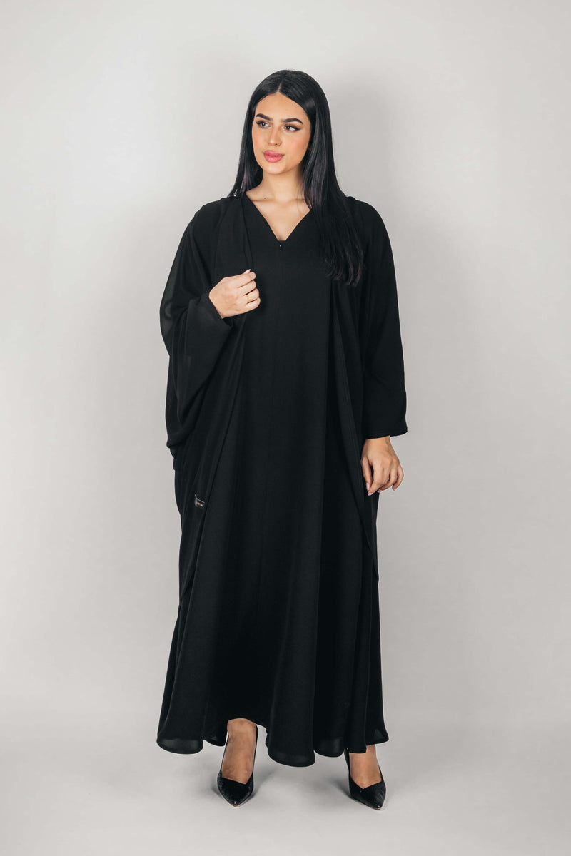 BLACK BUTTERFLY LAYERED CREPE ABAYA.