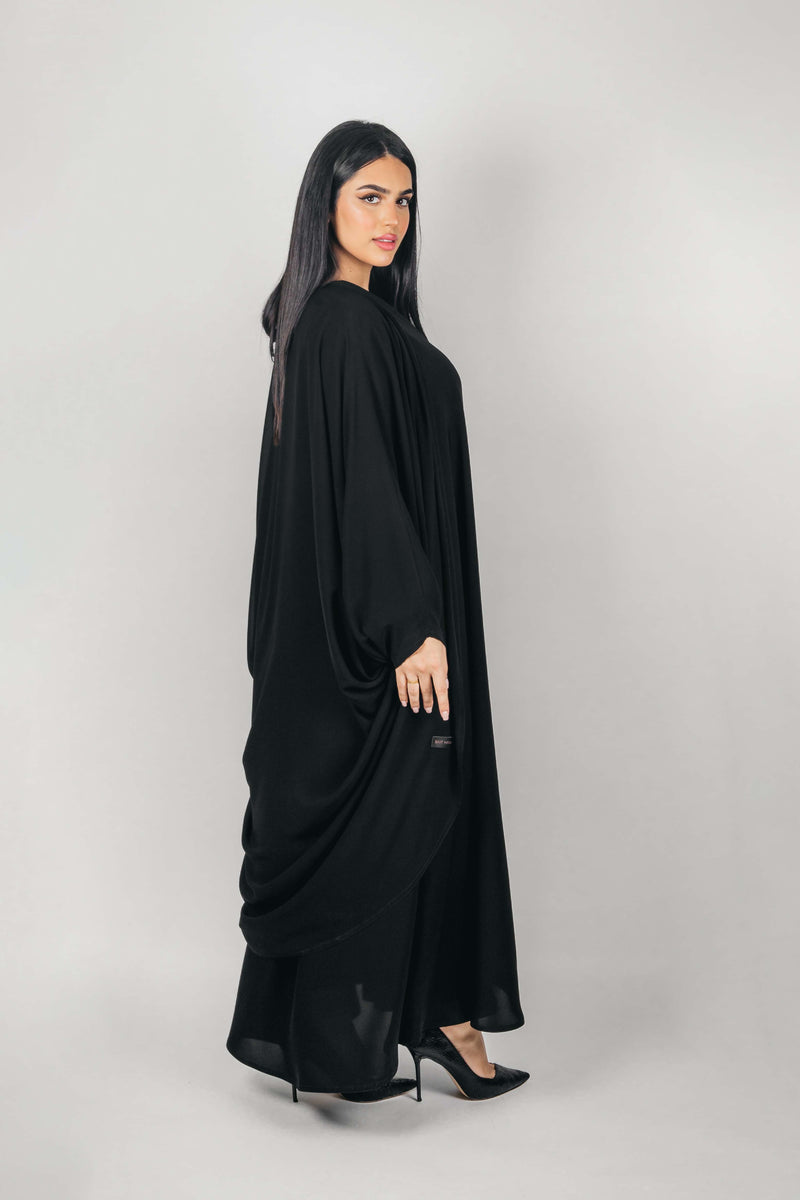 BLACK BUTTERFLY LAYERED CREPE ABAYA.