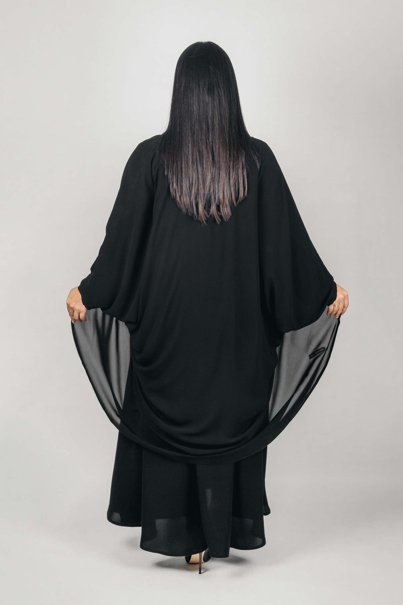 BLACK BUTTERFLY LAYERED CREPE ABAYA.