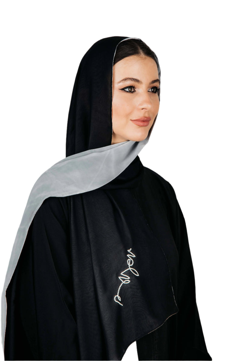  سكارف شيفون  رمادي فاتح و أسود    