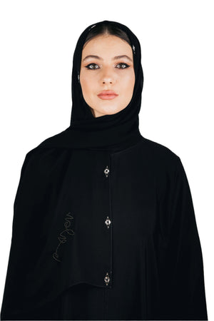 BLACK ELONGATED MARQUISE SWAROVSKI CRYSTALIZED CHIFFON SCARVE.