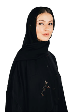 BLACK BAROQUE SWAROVSKI CRYSTALIZED CHIFFON SCARVE.