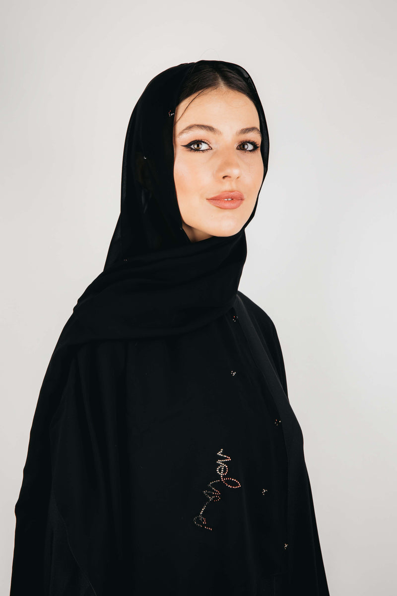 BLACK BAROQUE SWAROVSKI CRYSTALIZED CHIFFON SHEILA.