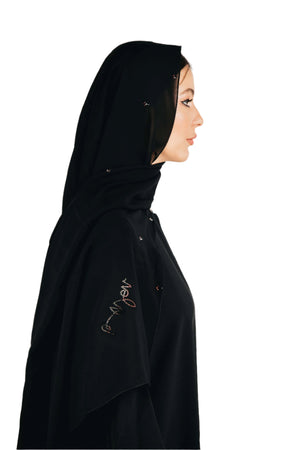 BLACK BAROQUE SWAROVSKI CRYSTALIZED CHIFFON SCARVE.