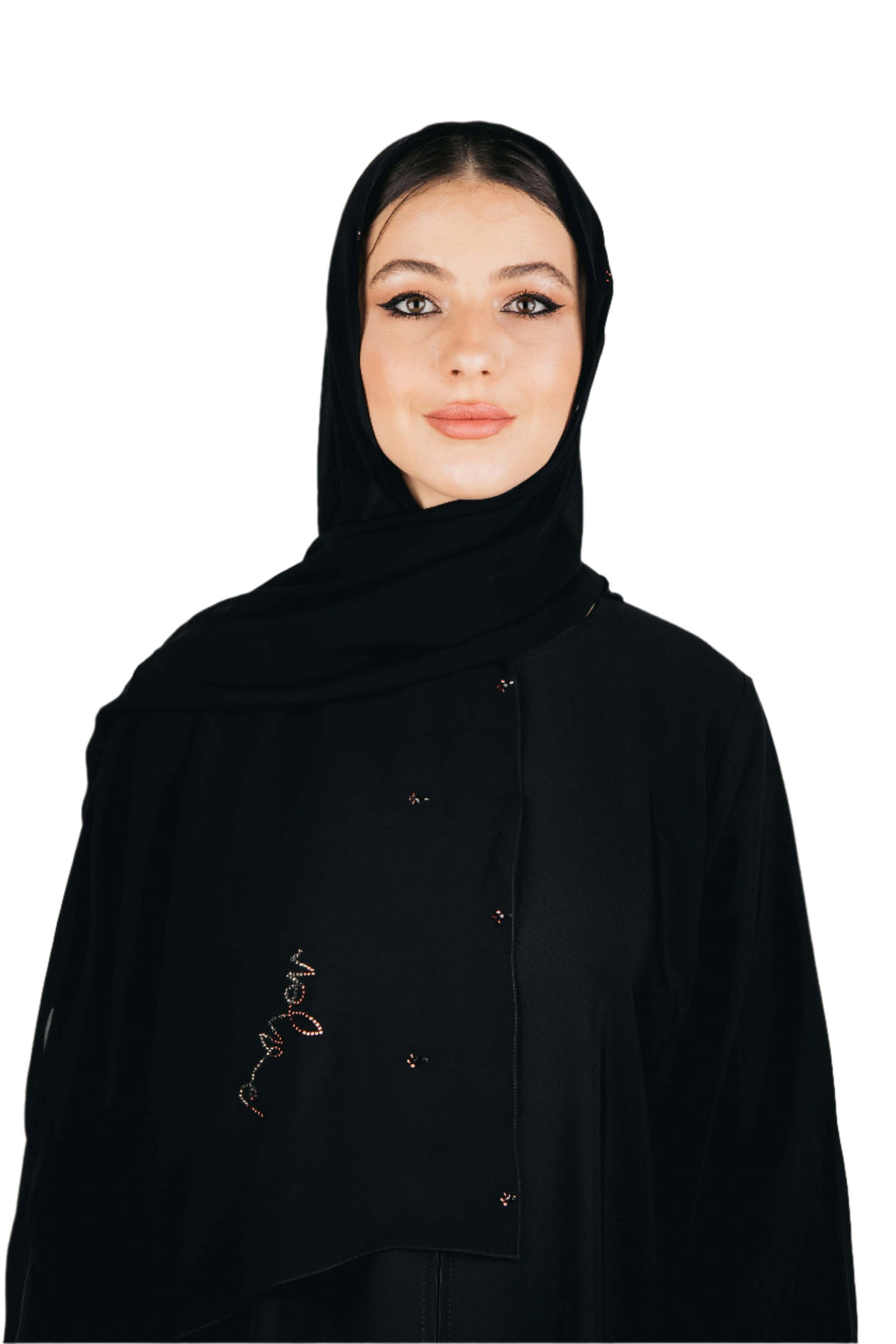 BLACK BAROQUE SWAROVSKI CRYSTALIZED CHIFFON SCARVE.