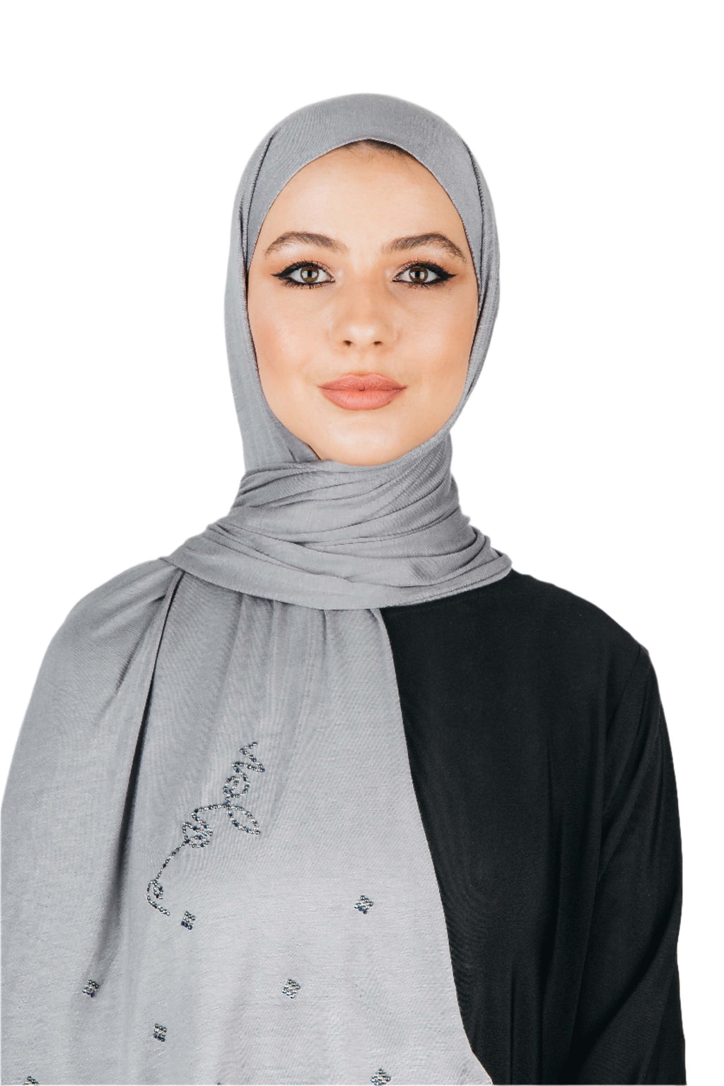 LIGHT GREY COTTON STRETCH BOX SWAROVSKI CRYSTALIZED SCARVE