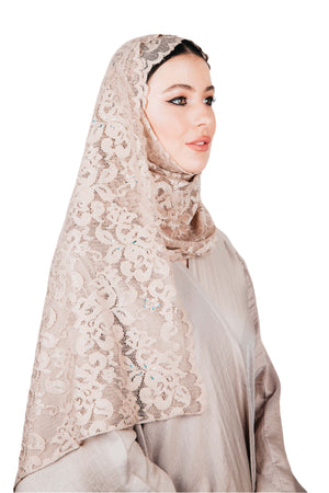BEIGE FLORAL LACE PLAIN SCARVE.