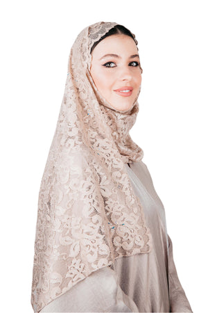 BEIGE FLORAL LACE PLAIN SCARVE.