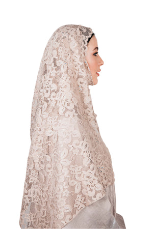 BEIGE FLORAL LACE PLAIN SCARVE.