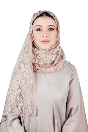 BEIGE FLORAL LACE PLAIN SCARVE.