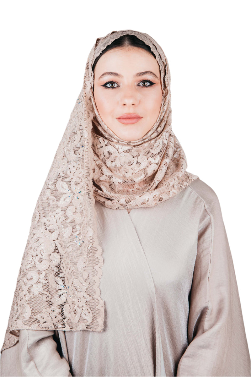 BEIGE FLORAL LACE PLAIN SCARVE.