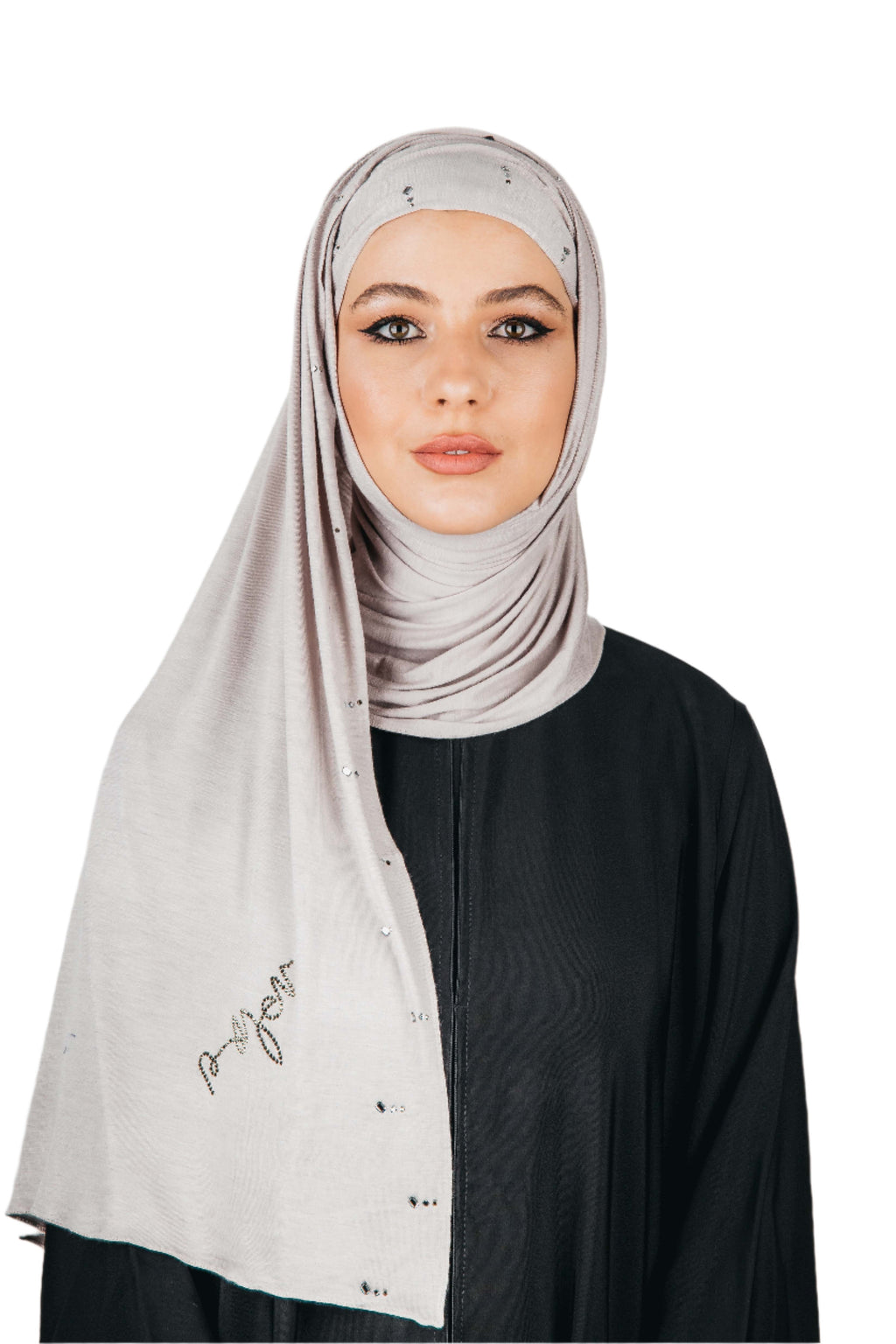 BEIGE TEAR DROP SHAPED COTTON STRETCH SCARVE.