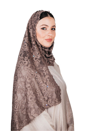 BROWN STRETCH LACE SCARVE.