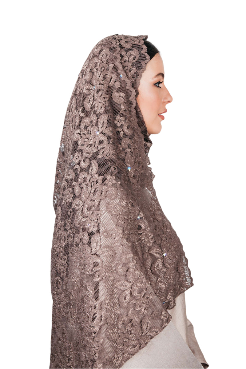 BROWN STRETCH LACE SCARVE.