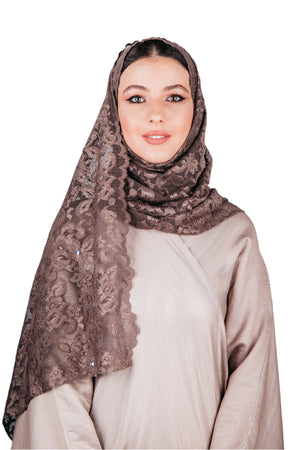 BROWN STRETCH LACE SCARVE.
