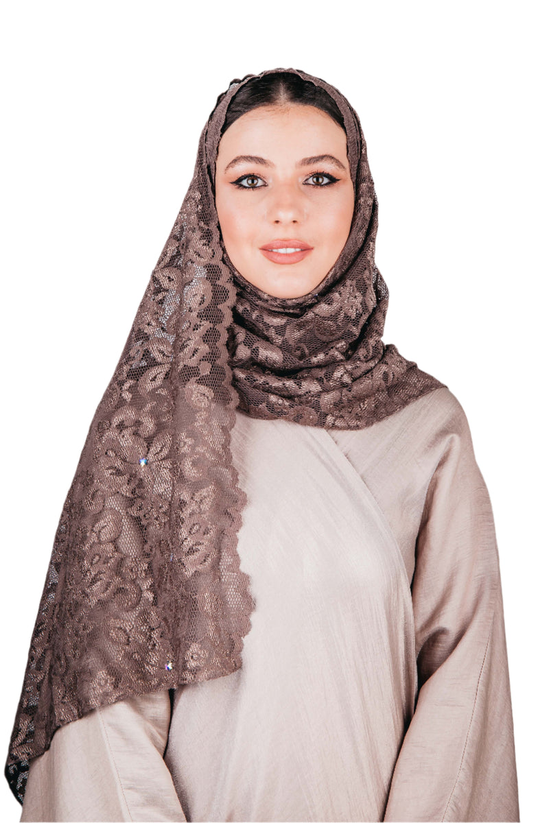 BROWN STRETCH LACE SCARVE.