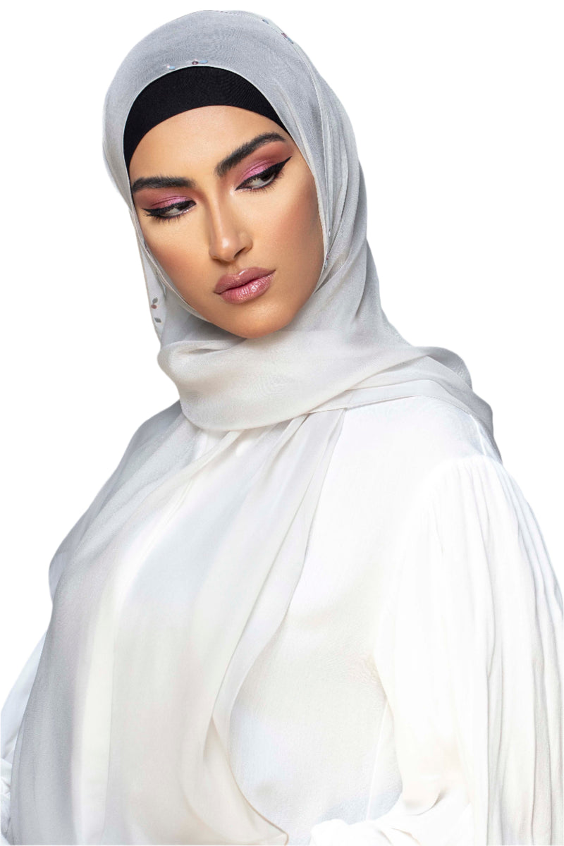  سكارف شيفون رمادي فاتح سواروفسكي 