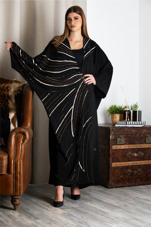 BLACK SEQUINS HAND EMBROIDERED SOLOAN ABAYA.