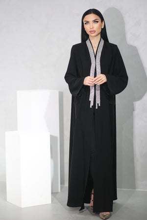 MODERN CRYSTALZED OCASION BLACK ABAYA