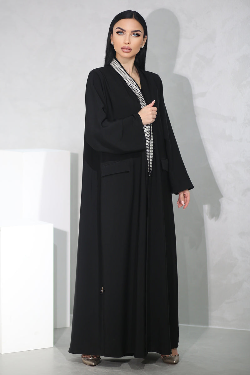 MODERN CRYSTALZED OCASION BLACK ABAYA