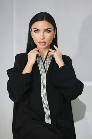 MODERN CRYSTALZED OCASION BLACK ABAYA