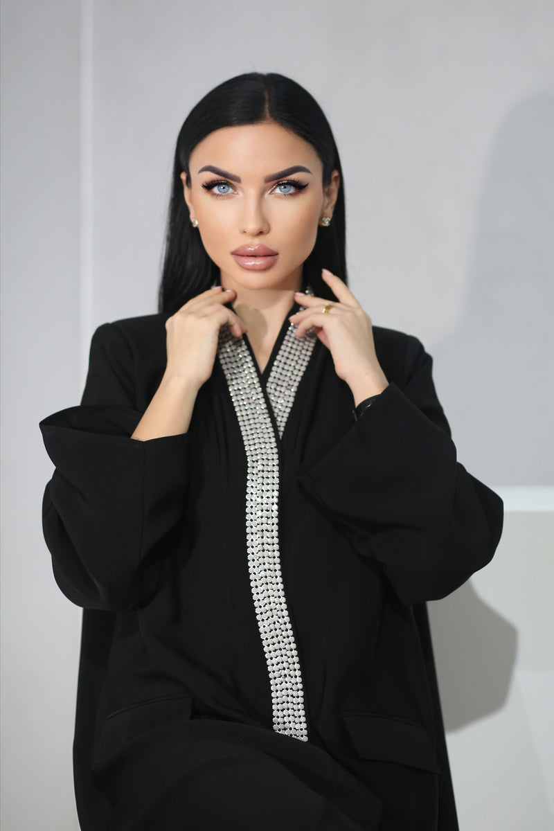 MODERN CRYSTALZED OCASION BLACK ABAYA