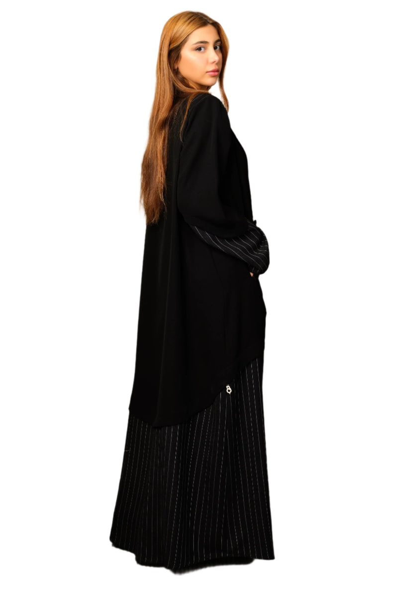 BLACK BLAZER CUT LENIN SALONA COLSED ABAYA