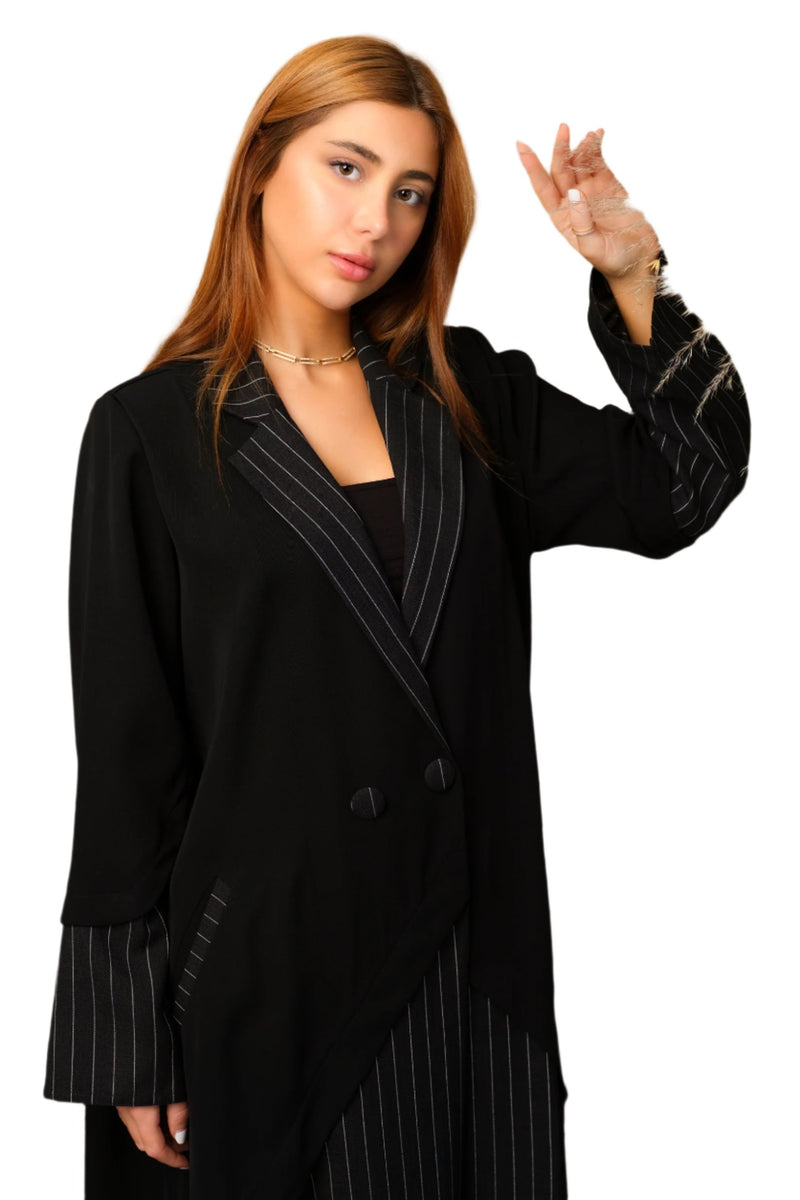 BLACK BLAZER CUT LENIN SALONA COLSED ABAYA