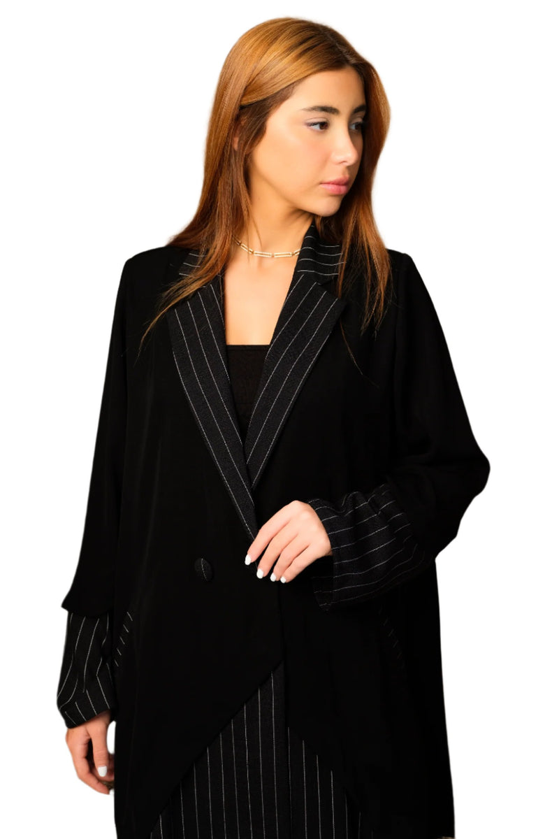 BLACK BLAZER CUT LENIN SALONA COLSED ABAYA