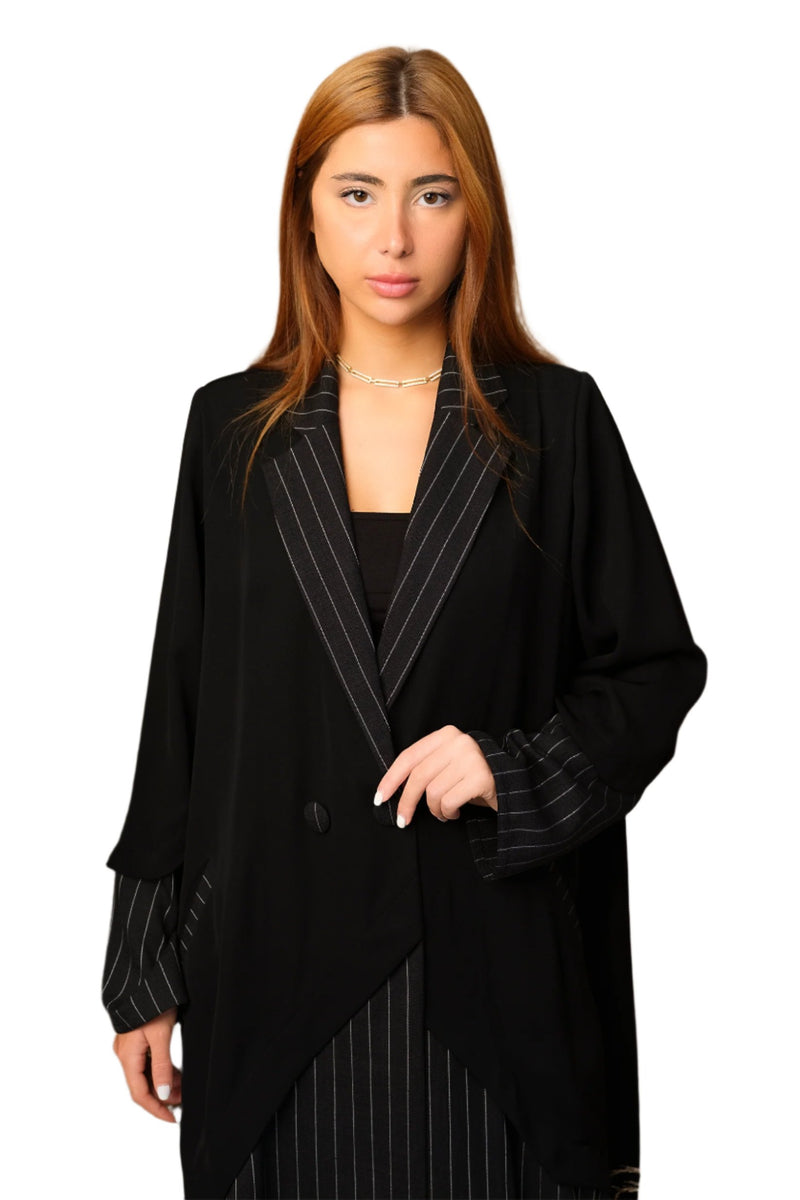 BLACK BLAZER CUT LENIN SALONA COLSED ABAYA