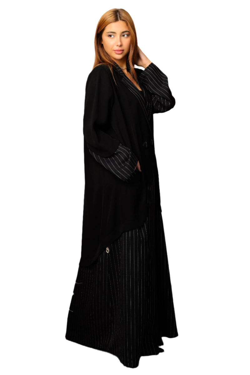 BLACK BLAZER CUT LENIN SALONA COLSED ABAYA