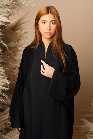 NAVY BLUE CHINEESE JAQUARD OPEN ABAYA